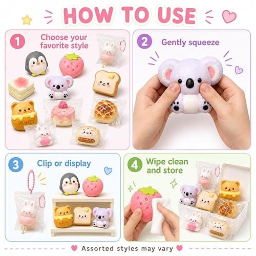 Squishy Charms Bulk, Assorted Cute Food and Animal Squeeze Fidgets，Happy Dessert Set thumbnail 5