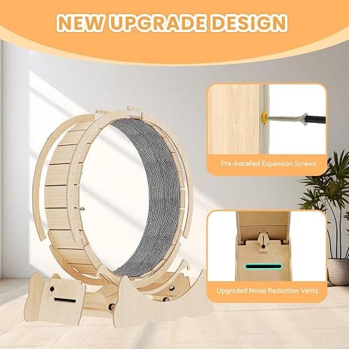 Homegroove Cat Exercise Wheel for Indoor Cats, 46" Large XL Cat Running Treadmill Wheel with Carpeted Runway for Kitty’s Longer Life, Natural Wood Color(XL) thumbnail 4