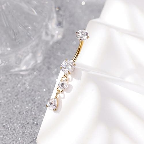 REVOLIA 14G G23 Pure Titanium Dangle Belly Button Ring for Women Teardrop Navel Ring Dangling CZ Belly Ring Internally Threaded Belly Button Piercing Jewelry 10MM thumbnail 2