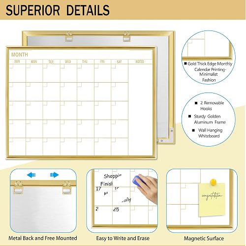 Golden Monthly Dry Erase Calendar Whiteboard for wall-16"X12" Portable Aluminum Frame,Magnetic Calendar White Board,Wall Planner Dry Erase Board for Office, Kitchen, School, Home-GG thumbnail 4