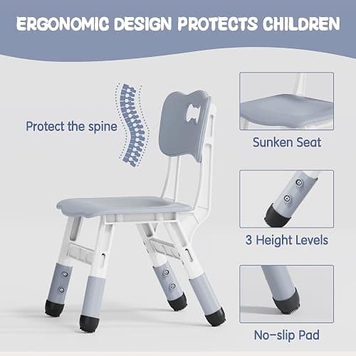 Brelley Kids Table and 2 Chairs Set, Height Adjustable Toddler Desk and Chair Set, Graffiti Desktop, Classroom/Daycare/Home, Children Multi-Activity Table for Ages 2-8 thumbnail 5