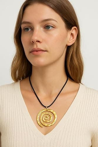 Chunky Gold Spiral Pendant Necklace for Women – Boho Statement Jewelry with Swirl Design – Gold Chunky Chain Necklace, Bold Bohemian Accessory for Trendy Outfits thumbnail 4