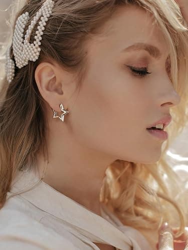 FindChic Hypoallergenic Small Star/Heart/Spike/Square Huggie Earrings for Women 14K Gold/Platinum Plated Cute Hoop Earrings Jewelry Gift for Her, with Gift Box thumbnail 2