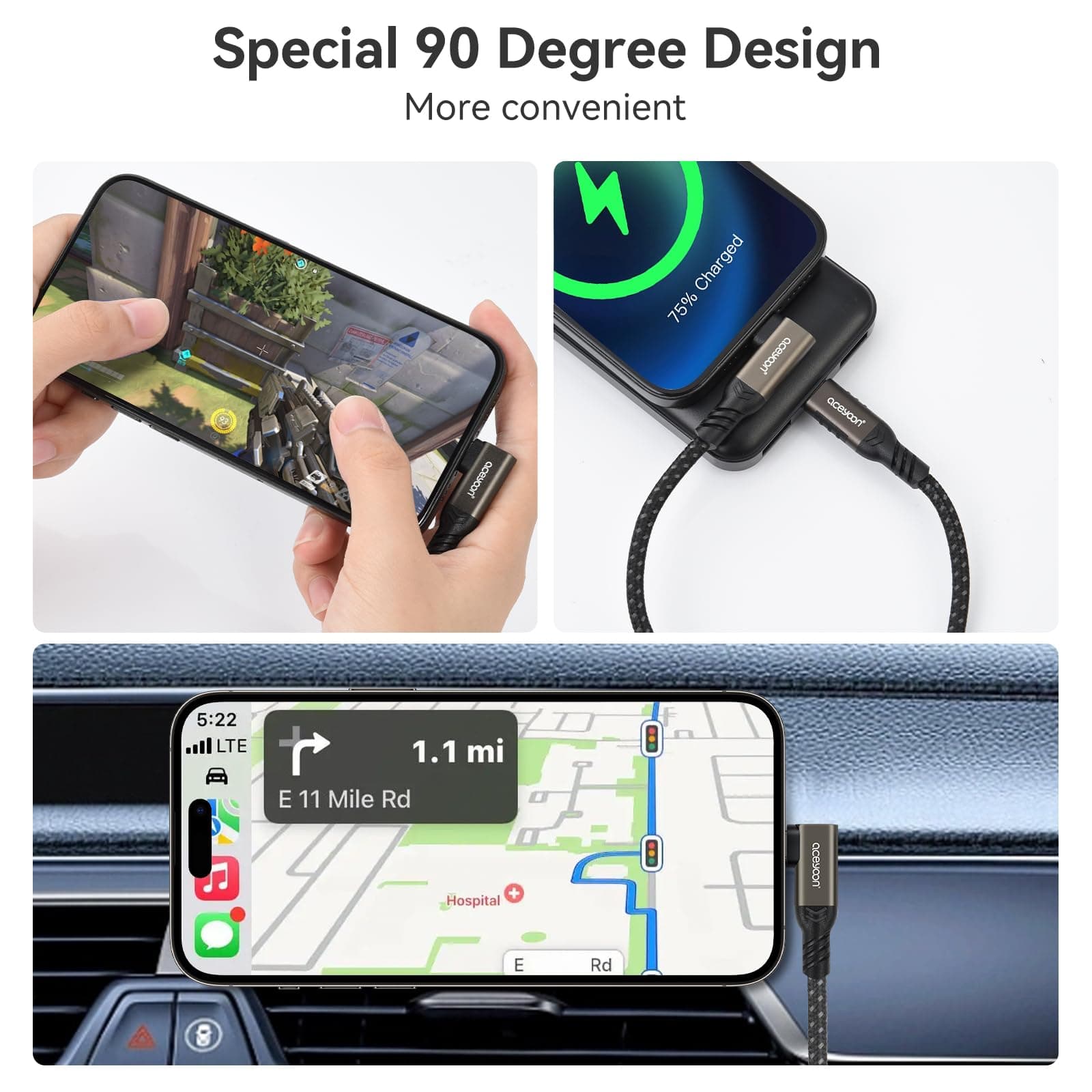 aceyoon 240W USB C to USB C Cable 10cm 5A PD QC 4.0 Short USB C Cable Fast Charging USB C Cable Curved Braided Nylon Compatible with iPhone 16 15 Galaxy S24 S23 for Huawei thumbnail 6