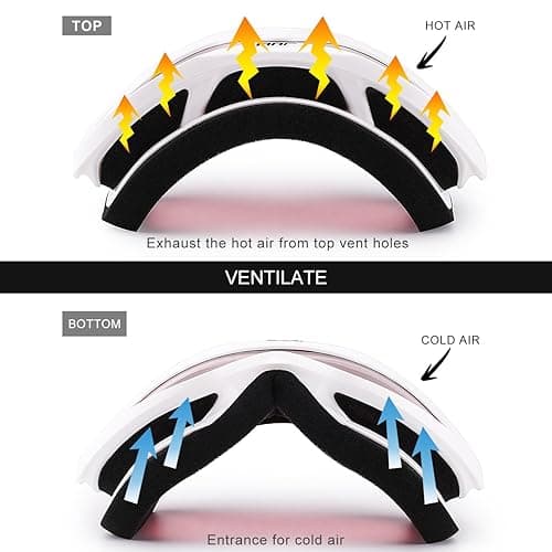 Juli Ski Goggles,Snow Snowboard Goggles Men Women Snowmobile Skiing Skating - White Frame Vermillion Red(vlt 38%) Lens Pink Strap thumbnail 6