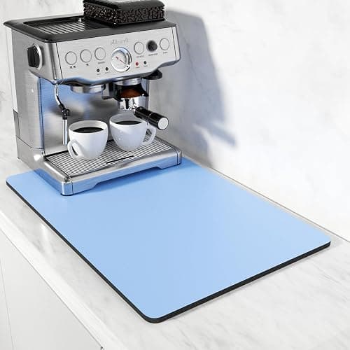 Rnivvi Coffee Mat, 16" x 24" Coffee Bar Mats for Espresso Machine Station Accessories and Organizer, Hide Stain Rubber Backed Absorbent Dish Drying Pad for Kitchen Counter, Cute Bar Decor Pad, Blue - Image 1