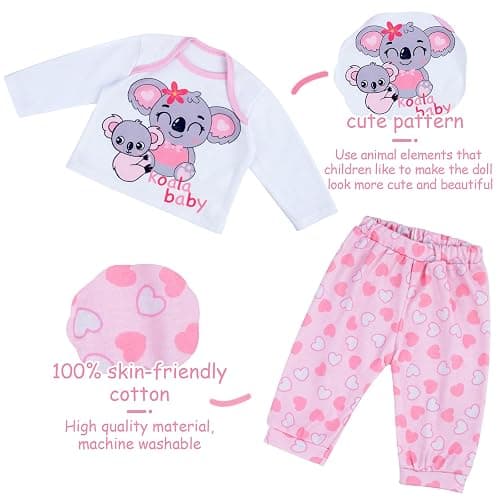 BABESIDE 4 PCS Reborn Baby Doll Clothes 20 Inch Koala Pattern Outfit Accessories Set for 17-22 Inch Baby Dolls Girls Clothing with Hat, Pink thumbnail 4