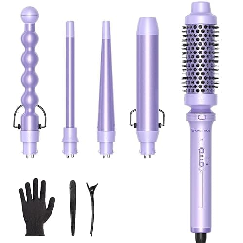 Wavytalk 5 in 1 Curling Iron,Curling Wand Set with Curling Brush and 4 Interchangeable Ceramic Curling Wand(0.5”-1.25”),Instant Heat Up,Include Heat Protective Glove & 2 Clips (Purple) - Image 1