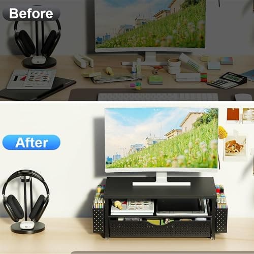 Spacrea Desk Organizers and Accessories, Printer Stand with Storage, Black | Drawer and 2 Pen Holder, Applicable to Monitor Stand, Printer Stand, Latpot Stand thumbnail 5
