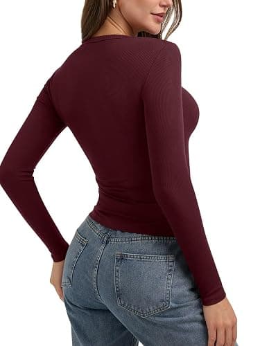 PINKMSTYLE Ribbed Square Neck Long Sleeve Top for Women Cute Y2K Fall Tops Trendy Going Out Tops thumbnail 5