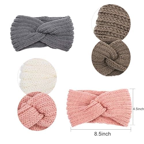 AOPRIE Knit Wide Headband for Winter 5 Pieces Women Ear Warmers Truban Headbands Thick headbands for Women Girls, Black Gray White Pink Brown thumbnail 3
