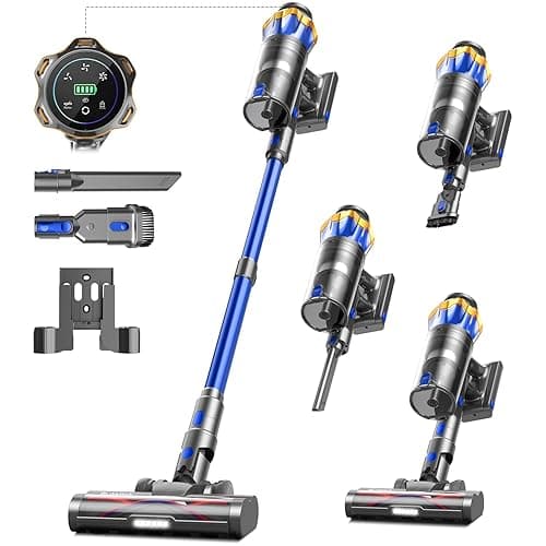 Akku Staubsauger 45000Pa/550W/65Min, 1,6L Staubsauger Kabellos mit Display, Anti-Tangle-Bürste, Selbststehend, Wandladestation, 8-Schicht-Filtration, Ultraleise, für Tierhaare/Teppiche/Hartböden/Auto - Image 1