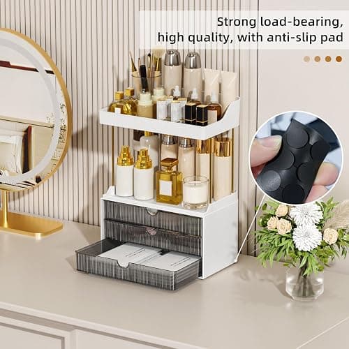 3 Drawers Bathroom Counter Organizer, 5 Tier Makeup Organizer, Versatile Perfume Organizer, Ideal for Bathroom Storage, Vanity, Large Skincare, Perfume, Present, Grey thumbnail 5