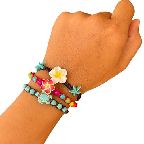 LAVIP Leather Anklet or Bracelet Starfish Turquoise Hawaiian Plumeria Flower Starfish Turquoise Hemp Bracelet thumbnail 2