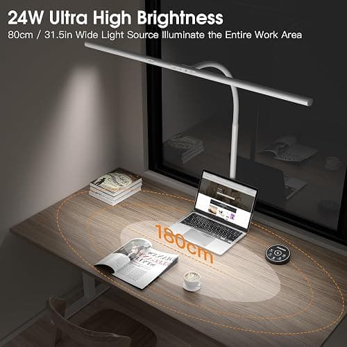 EYOCEAN Schreibtischlampe LED mit Gestensteuerung & Fernbedienung, 24W 80CM Klemmbare Schreibtischlampen, Dimmbare Einstellbare Farbtemperaturen Monitor Lampe, Tageslichtlampe für Heimbüro, Weiß - Image 1