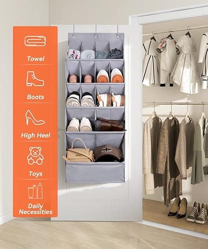 FENTEC 1 Pack Over-the-Door-Shoe-Organizers, Hanging Organizers with Large Pocket Shoe Holder Hanging Shoe Rack for Closet Shoe Organizer for Wall, Over Door Organizer with 15 Pockets Gray thumbnail 4