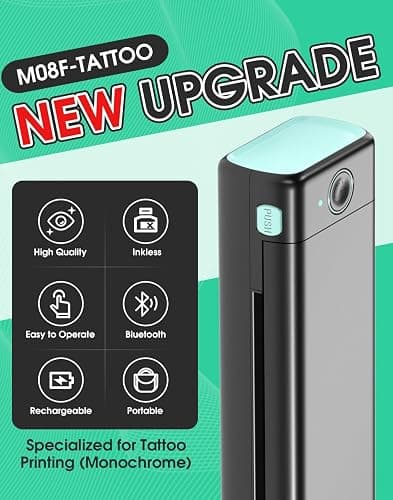 Phomemo Tattoo Stencil Printer, M08F Bluetooth Thermal Tattoo Printer with 10pcs Transfer Paper, Compatible with Phone/Tablet/PC, Tattoo Supplies for Tattoo Artist & Beginner, Black & Green thumbnail 2