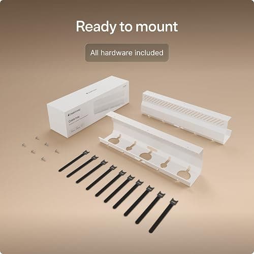 Desktronic Cable Duct Desk White Set of 2 - Stainless Steel Cable Management Desk Cable Duct with 5 Cable Cut-Outs - Easy to Install Cable Organiser - Cable Holder thumbnail 6