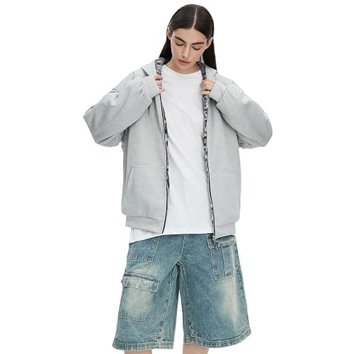 VeraieSien Y2k Reversible Zip Up Jacket Grunge Streetwear Vintage Leopard Print Jacket Baggy Long Sleeve Hoodie Unisex thumbnail 3