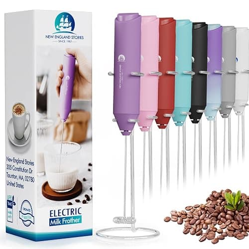 Powerful Milk Frother Handheld Foam Maker, Mini Whisk Drink Mixer for Coffee, Cappuccino, Latte, Matcha, Hot Chocolate, With Stand, Light Purple - Image 1