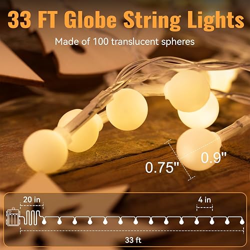 WERTIOO 33ft 100 LEDs Battery Operated String Lights Globe Fairy Lights with Remote Control for Outdoor/Indoor, Tent, Camping, Bedroom,Garden,Christmas Tree[8 Modes,Timer ] (Warm White) thumbnail 3