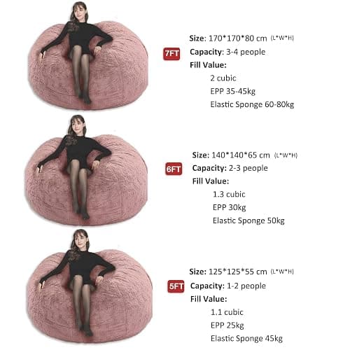 FIEATES Bean Bag Chair for Adults Kids No Filler Soft Round Giant Beanbag Chair Lazy Sofa Reading Chair Cover, 3.5FT, Black thumbnail 4
