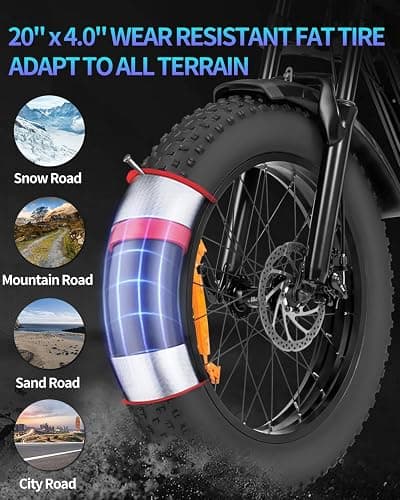 Ridstar Electric Bike for Adults, 1000/2000W, 25/30/37MPH,48V-52V, 20AH,40AH Battery, Max 50-180 Miles Electric Motorcycle, 20" Fat Tire Dirt Bike, Shamano 7-Speed E-Bike thumbnail 5