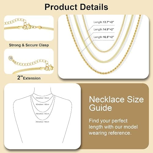 Freekiss Women's Layered Necklace Set - 3 Piece Dainty Gold Jewelry for Everyday Stacking | 14K Gold Plated Snake Chain, Rope Chain, Cuban Chain | Adjustable Length 14-18.5 Inch | Gift Ready thumbnail 4