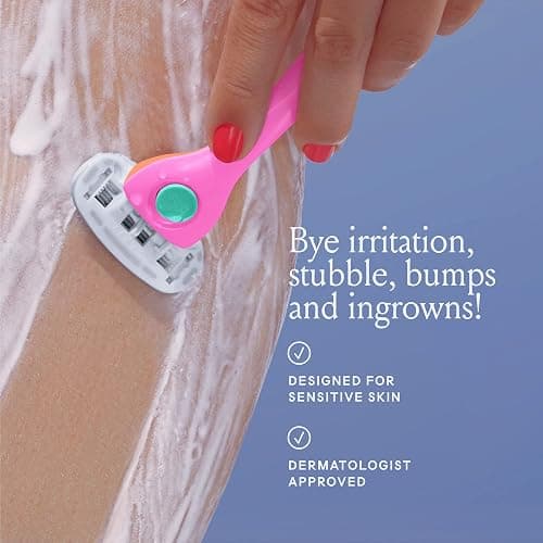 Billie Razors for Women, Malibu - 1 Handle, 4 Refills & Magnetic Holder | 5 blade womens razors for sensitive skin, Surrounded by aloe shave soap, Ergonomic handle, Pivoting head, Magnetic Holder thumbnail 5
