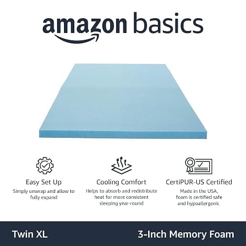 Amazon Basics Twin XL Mattress Topper, Cooling Gel-Infused, CertiPUR-US Certified, 3 Inches, Blue thumbnail 2