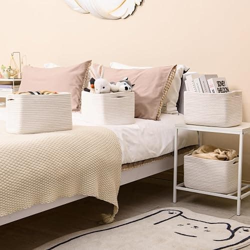 ICERZCZ Storage Baskets for Organizing, Woven Basket for Storage, Storage Baskets Bin for Shelves, Cotton Rope Basket with Handles, 12.5"Lx9.1"Wx7.9"H, (4 Packs) Off White thumbnail 6
