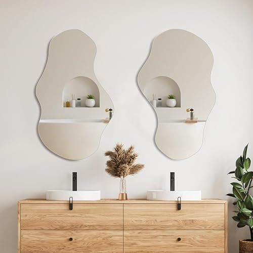 PERFNIQUE Irregular Wall Mirror Asymmetrical Mirror, 35''x21'' Decorative Modern Mirrors for Bathroom Bedroom Living Room Entryway, Cloud Frameless Mirror, Wall Mounted (35''x21'', Cloud) thumbnail 7