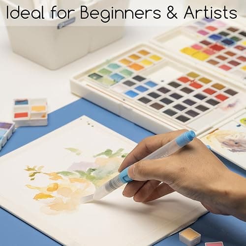 MEEDEN Watercolor Paint Set 96 Colors in Portable Box, Paint Kit with Brush, Palette, Art Supplies, Customizable Color Blocks, Bright Watercolors Travel Set for Adult Teens Beginner Amateur Artists thumbnail 7