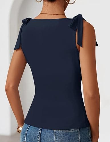 ZESICA Womens Cute Summer Tie Shoulder Going Out Y2K Tank Top | Boat Neck, Ruched Waist, Slim Fitted, Y2K Trendy Top, Shirts for Women thumbnail 5
