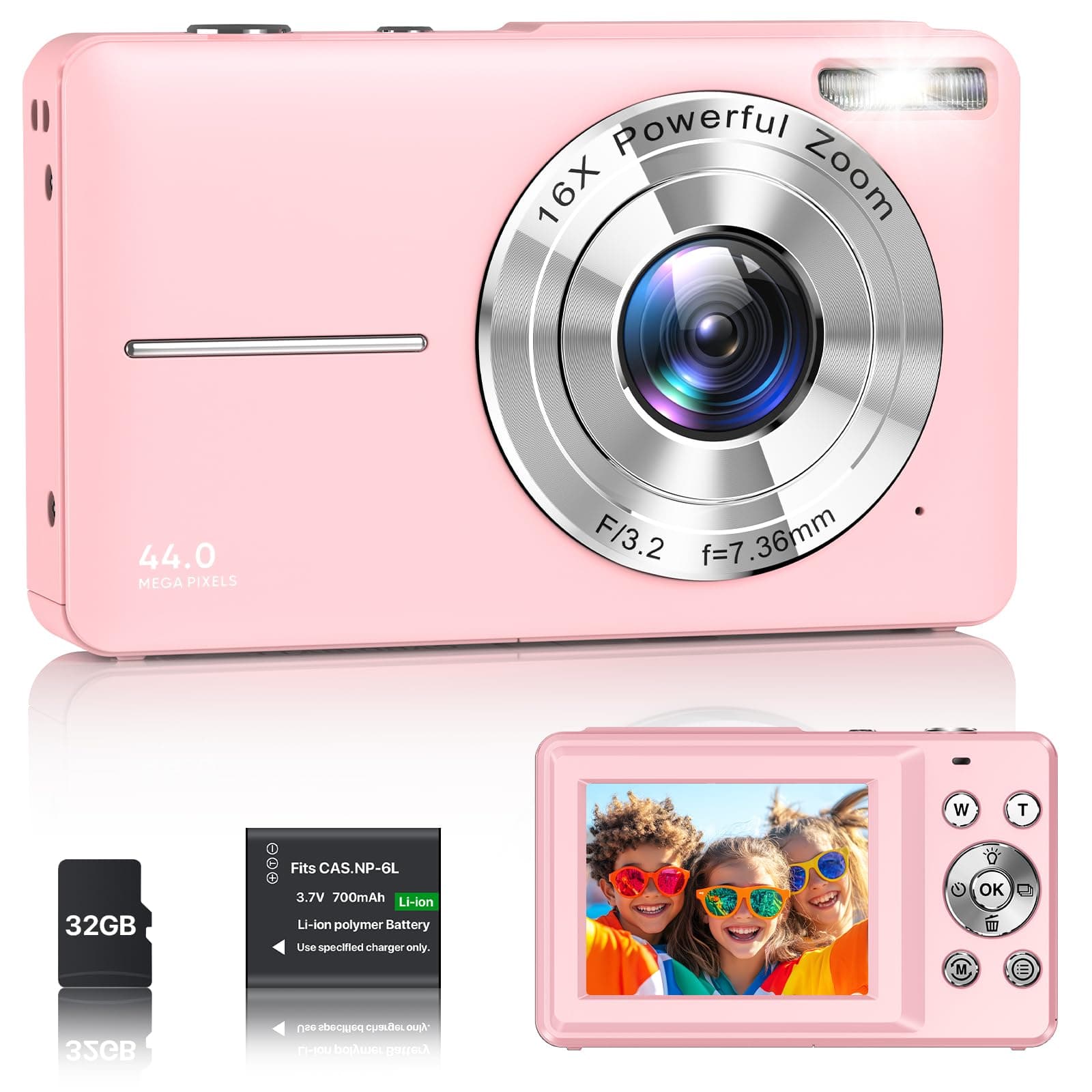 Digital Camera 1080P Photo Camera 44MP Camera Photo Appliance Portable Compact Camera with 2.4" LCD Display, 16 X Digital Zoom, 32G Micro Memory Card, 1 Battery for Kids Teen Student Beginner - Image 1