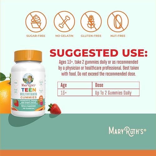 MaryRuth Organics Multivitamin for Teens | Teen Multivitamin Multimineral Gummies with Vitamin B, C, D and E, Biotin, Zinc | Teen Vitamins | Vegan | Sugar Free | Gluten Free | 60 Count thumbnail 3