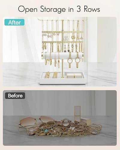 VLANDO Schmuck Organizer 4 Etagen Schmuckständer Gold mit Kunstleder Armbandhalter für Frauen - Schmuckhalter Display für Halsketten, Uhren, Ringe, Ohrringe, Armbänder, Armreifen, Sonnenbrillen thumbnail 8