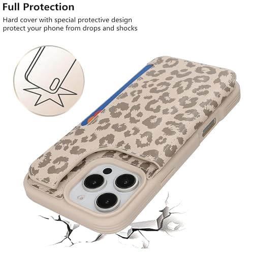 iCoverCase Compatible with iPhone 16 Pro Wallet Phone Case with Card Holder for Women Men, [RFID Blocking] Card Slots PU Leather Protective Wallet Case 6.3 Inch (Beige Leopard) thumbnail 7