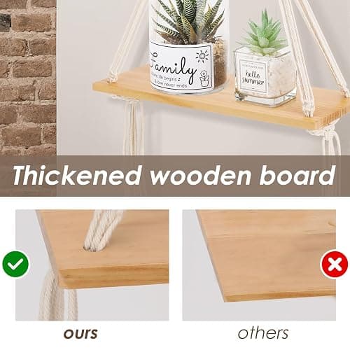 Sunkaioo Macrame Wall Hanging Shelf Set of 2,Boho Wooden Display Floating Shelves for Wall Decor with Handmade Woven Rope,Farmhouse Rustic Plant Shelf for Bedroom Dorm Nursery Living Room Bathroom thumbnail 5