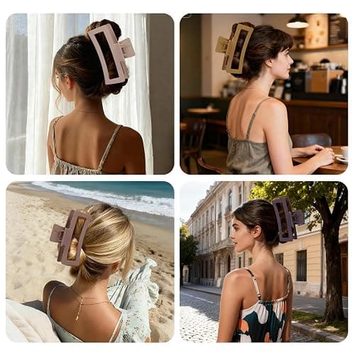 5 Inche Extra Large Claw Clips for Thick Hair and Long Hair,4-Pack Oversized Matte Big Hair Clips for Women, XL Jumbo Strong Hold Non-Slip Jaw Clips,Neutral Brown Color thumbnail 3