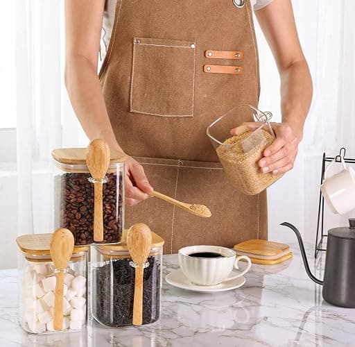ComSaf 0.8 Qt Glass Jars with Bamboo Lids & Spoons Set of 4, Square Glass Containers with Lids, Sugar Coffee Containers Salt Spice Jars, Pantry Storage Container for Loose Tea, Candy, Brown Sugar, Nut thumbnail 2