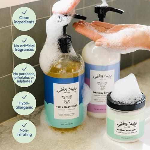 TUBBY TODD 3-Step Baby Bath & Skincare Routine - The Regulars Bundle - 8.5oz Baby Shampoo and Body Wash, 8.5oz Everyday Lotion & 3.5oz All Over Ointment - Lavender Rosemary thumbnail 4