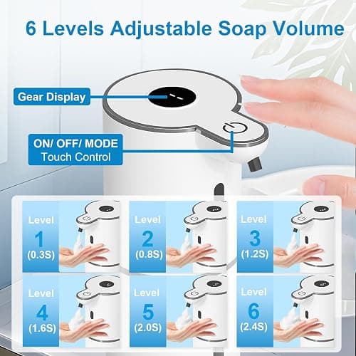 OHIFAST Automatic Foaming Soap Dispenser Touchless, USB Rechargeable Smart Hand Soap Dispenser, 6-Level Adjustable, 12.8oz/380mL Wall Mounted for Bathroom Kitchen Dish Soap-White thumbnail 3