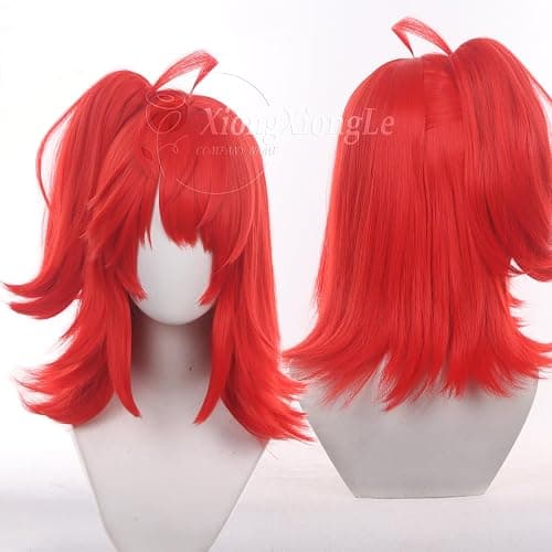 XiongXiongLe Halloween High Ponytail Red Long Synthetic Hair Adult Cosplay Wig with Bangs Anime Women Costume Red Wigs 15.7" + Wig Cap for Adult Women Cos Role Party Christmas Comic Con Manga thumbnail 5