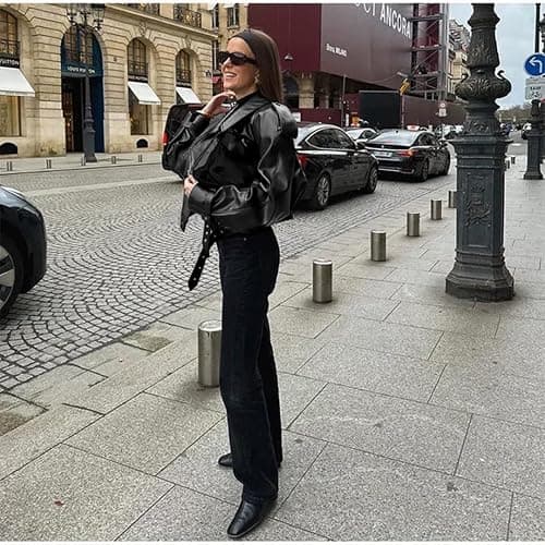 THLAI Womens PU Leather Jacket Long Sleeve Retro Collar Motorcycle Jacket Casual Coat thumbnail 3