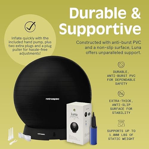 Retrospec Luna Exercise Ball with Pump - Anti-Burst Fitness Equipment for Yoga, Core Training & Stability - Home Gym Swiss Ball for Office & Pregnancy thumbnail 3