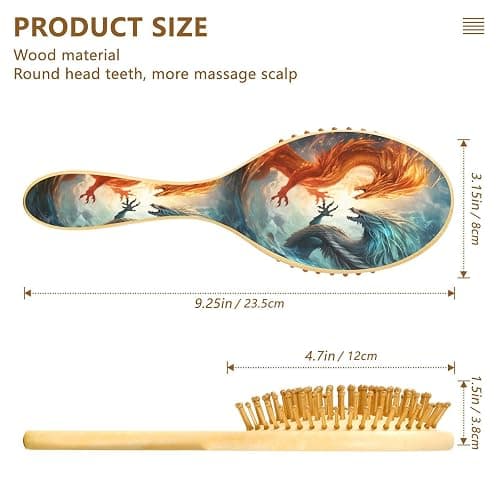 ALAZA Fire Dragon & Ice Dragon Hair Brush for Women Men Natural Wood Detangler Brushes for All Hair Types Hairbrush for Wet & Dry thumbnail 3
