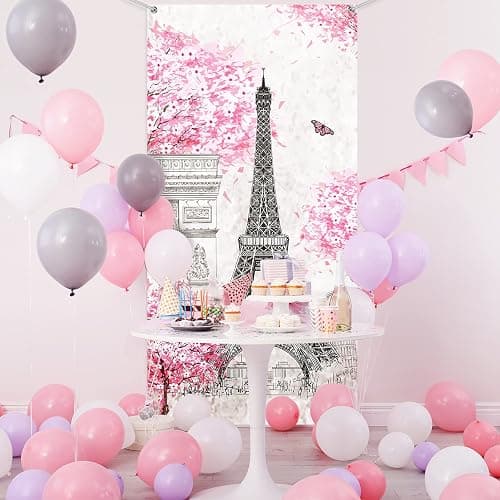 Tatuo Paris Eiffel Tower Backdrop Pink Eiffel Tower Background Banner 70.9 x 35.4 Inch Paris Pink Tree Wall Hanging Decor for Girls Bedroom Living Room Photograph Party Decoration thumbnail 6