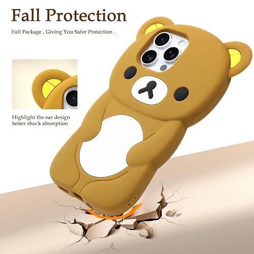 IAIYOXI Soft Silicone Bear Case for iPhone 13, Cute 3D Cartoon Teddy Bear Designed, Protective Lovely Fun Adorable Fashion Phone Case, Kawaii Cover for Women Girls Kids, Brown thumbnail 3