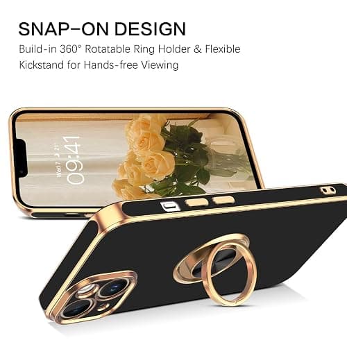 VENINGO iPhone 14 Case,Phone Case for iPhone 14,Slim Fit Soft 360° Ring Holder Kickstand Magnetic Car Mount Supported Easy Clean Shockproof Protective Cover for iPhone 14 6.1" 2022, Black/Golden thumbnail 9